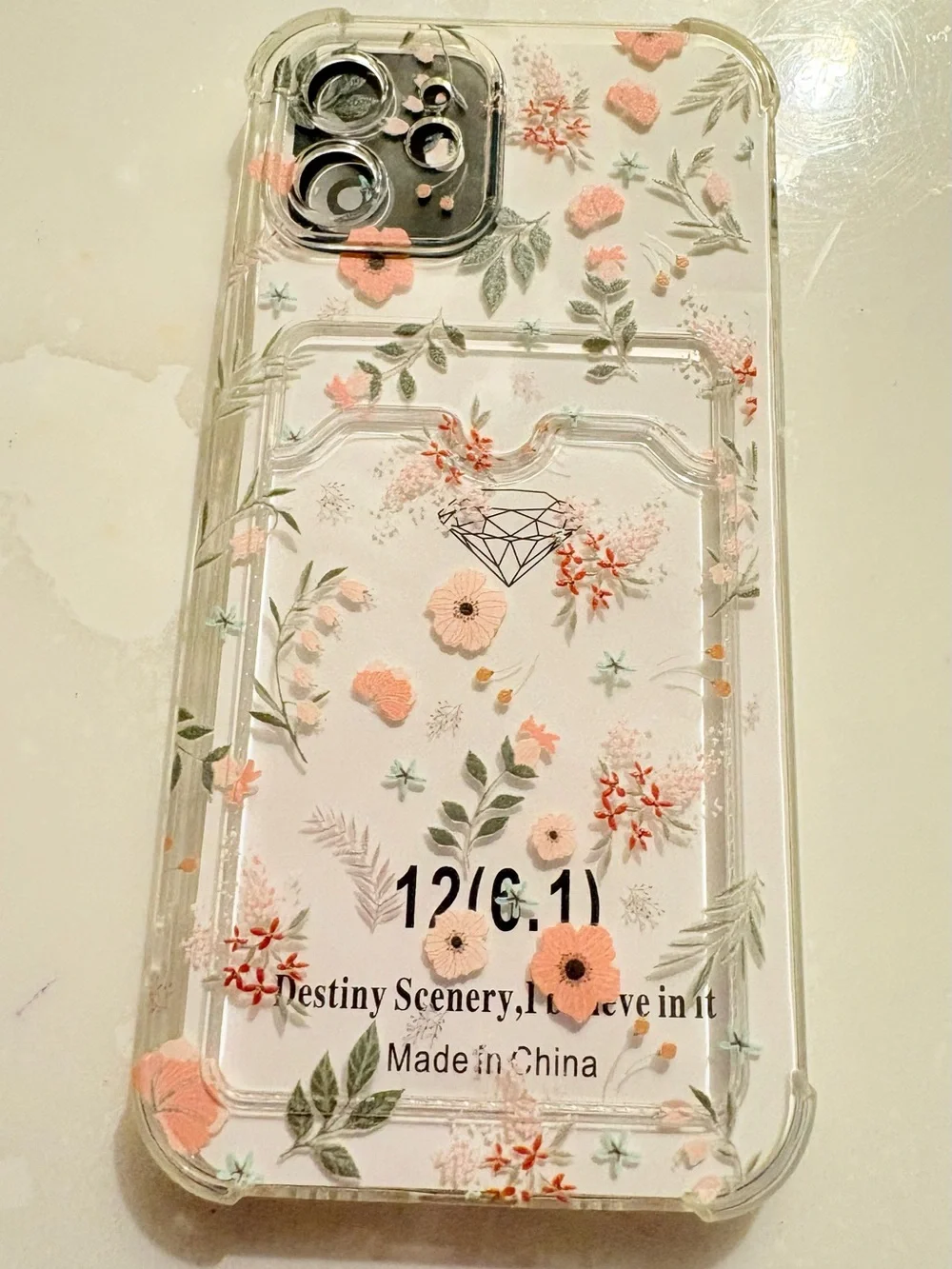 Floral Clear Phone Case with Pink Flower Design for iPhone 12